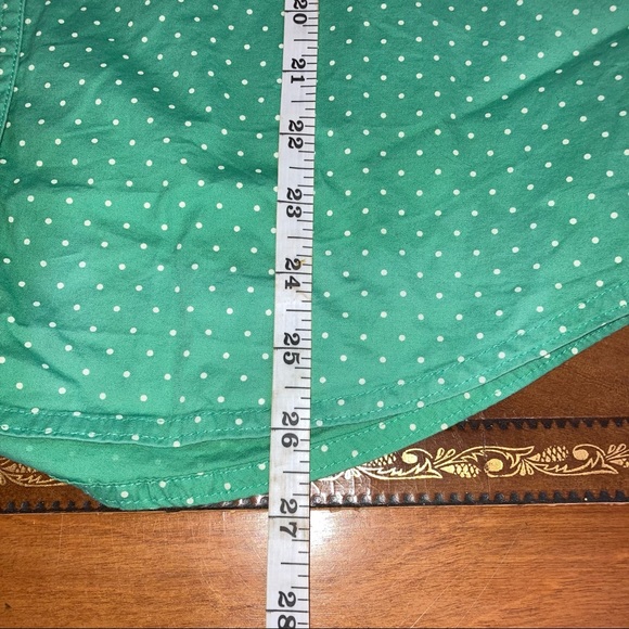 Woolrich Women’s Button Down Short Sleeve Shirt Tile Green Dot Medium - Picture 11 of 11